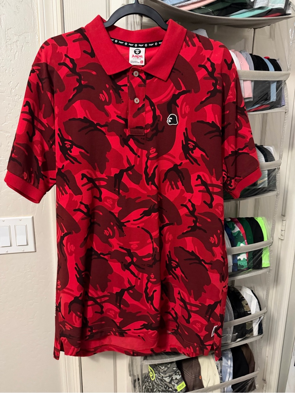 AAPE BY *A BATHING APE Red Camo Print Short-Sleeved Polo Shirt - Size XL
